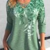 Plants Print Criss Cross Green T Shirt 1 Plants Print Criss Cross Green T Shirt -Rosewe Promotion Store 338110 P 1689062335777