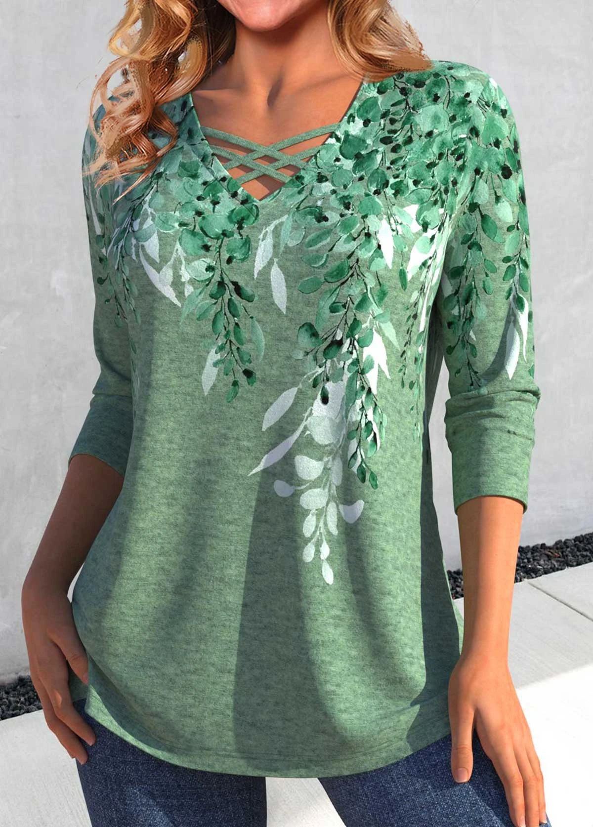 Plants Print Criss Cross Green T Shirt 5 Plants Print Criss Cross Green T Shirt - Image 3