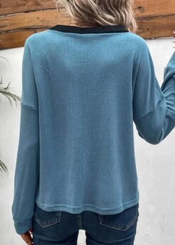 Long Sleeve Button Dusty Blue V Neck Blouse -Rosewe Promotion Store 338184 P 16908782092181