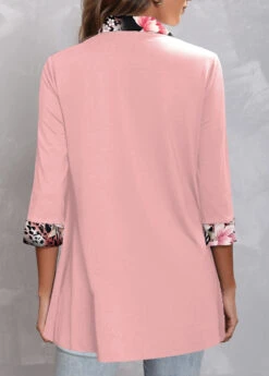 Floral Print Fake 2in1 Light Pink Blouse -Rosewe Promotion Store 338215 P 1689151729322