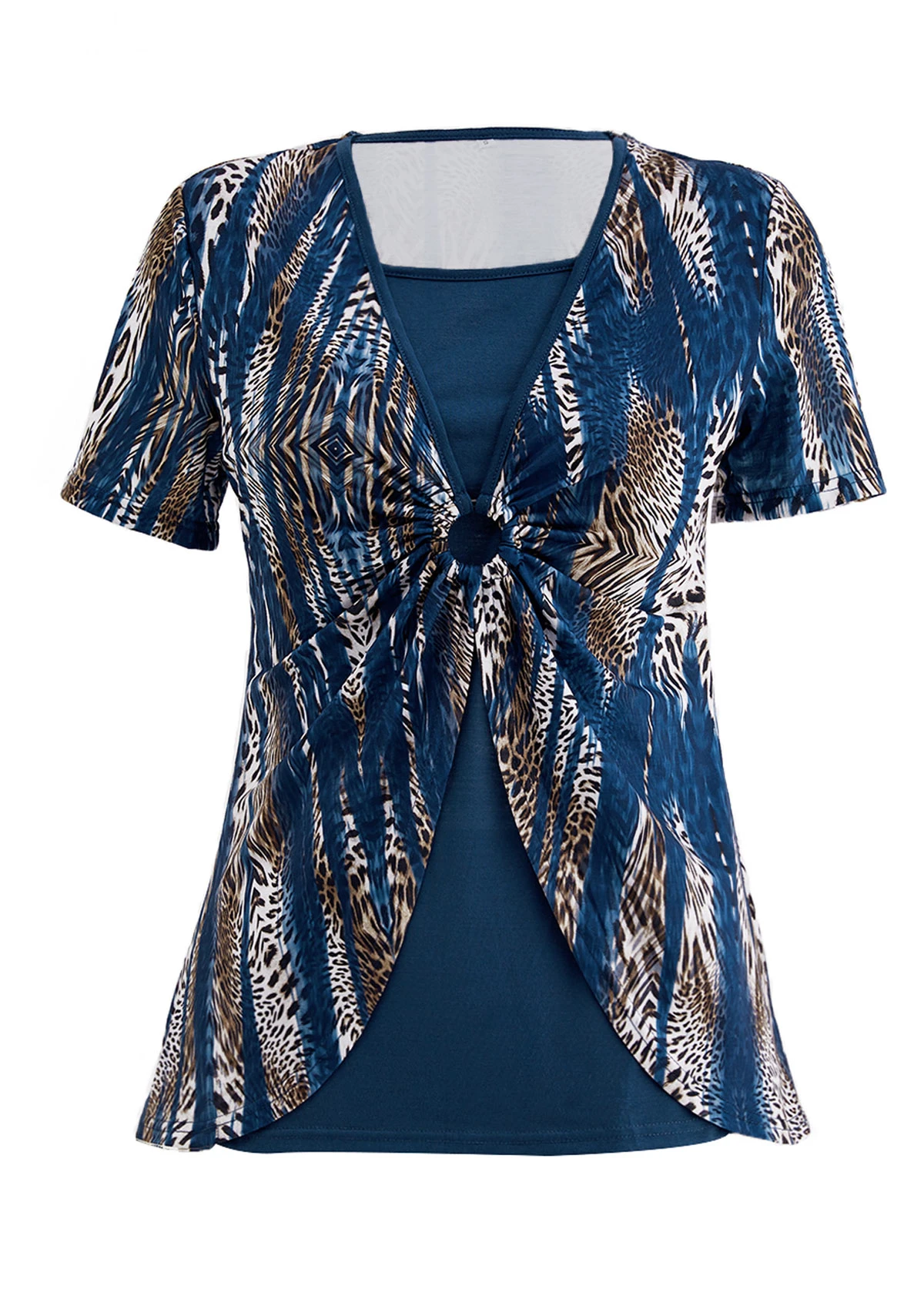 Plus Size Peacock Blue Fake 2in1 T Shirt 6 Plus Size Peacock Blue Fake 2in1 T Shirt - Image 4