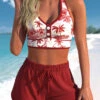 Deep Red High Waisted Tropical Plants Print Bikini Set -Rosewe Promotion Store 338245 P 1690771209488