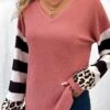Striped Patchwork Pink V Neck T Shirt -Rosewe Promotion Store 338256 P 16910572351773