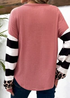 Striped Patchwork Pink V Neck T Shirt -Rosewe Promotion Store 338256 P 16910572352801