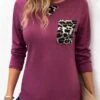 Leopard Patchwork Dark Reddish Purple T Shirt -Rosewe Promotion Store 338295 P 16914113609680