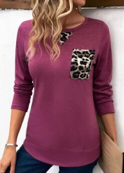 Leopard Patchwork Dark Reddish Purple T Shirt