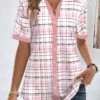 Plaid Button Light Pink Shirt Collar Blouse -Rosewe Promotion Store 338323 P 1689235741657