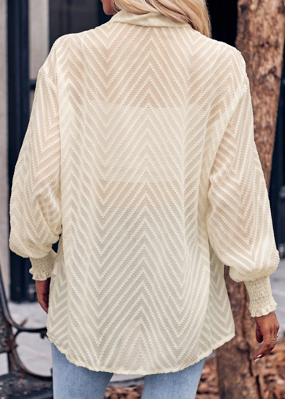 Smocked Beige Long Sleeve Soft Blouse 4 Smocked Beige Long Sleeve Soft Blouse - Image 2