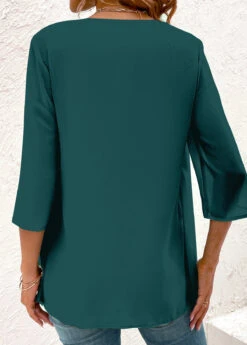 Floral Print Fake 2in1 Blackish Green Blouse -Rosewe Promotion Store 338429 P 1689325814182