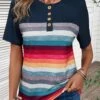 Striped Button Navy Round Neck T Shirt -Rosewe Promotion Store 338462 P 1689581377671