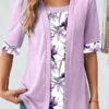 Plus Size Light Purple Fake 2in1 T Shirt -Rosewe Promotion Store 338559 P 1689578138168