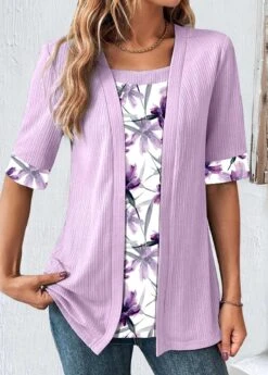 Plus Size Light Purple Fake 2in1 T Shirt