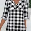 Plaid Button Black Split Neck Blouse -Rosewe Promotion Store 338570 P 1689664632288