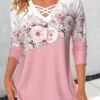 Floral Print Criss Cross Pink T Shirt 1 Floral Print Criss Cross Pink T Shirt -Rosewe Promotion Store 338634 P 1689668628895
