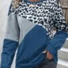 Leopard Patchwork Dusty Blue Round Neck Sweatshirt -Rosewe Promotion Store 338656 P 1690786578743