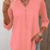 Circular Ring Split Neck Pink T Shirt 1 Circular Ring Split Neck Pink T Shirt -Rosewe Promotion Store 338740 P 16914787705700