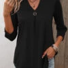 Circular Ring Black Split Neck T Shirt