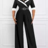 Lapel Patchwork Belted Black Long Jumpsuit -Rosewe Promotion Store 338796 P 1690881030988