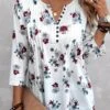 Floral Print Tuck Stitch White Split Neck Blouse 1 Floral Print Tuck Stitch White Split Neck Blouse -Rosewe Promotion Store 338927 P 1690455511037 1