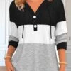 Patchwork Contrast Long Sleeve Black Hoodie
