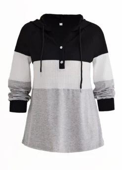 Patchwork Contrast Long Sleeve Black Hoodie -Rosewe Promotion Store 338930 P 1694678705468