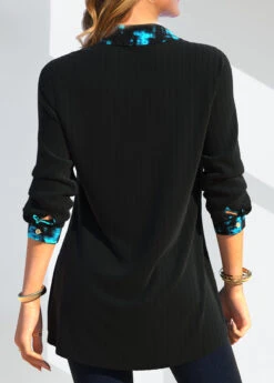 Geometric Print Fake 2in1 Black Shirt Collar Blouse -Rosewe Promotion Store 338933 P 1694049727169