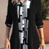 Geometric Print Patchwork Black Shirt Collar Blouse 1 Geometric Print Patchwork Black Shirt Collar Blouse -Rosewe Promotion Store 338954 P 1690163746506