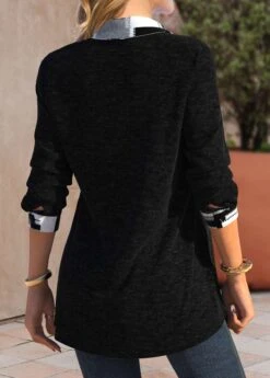 Geometric Print Patchwork Black Shirt Collar Blouse -Rosewe Promotion Store 338954 P 1690163746559