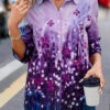 Floral Print Button Purple Shirt Collar Blouse -Rosewe Promotion Store 338997 P 16922352568300