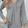 Long Sleeve Button Light Grey Hooded T Shirt -Rosewe Promotion Store 339007 P 1690280255093