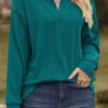 Long Sleeve Green Turn Down Collar Sweatshirt -Rosewe Promotion Store 339010 P 1690280325273