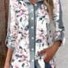 Floral Print Patchwork White Shirt Collar Blouse -Rosewe Promotion Store 339065 P 1691375623322