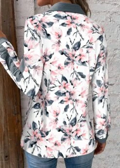 Floral Print Patchwork White Shirt Collar Blouse -Rosewe Promotion Store 339065 P 1691375623488