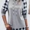 Plaid Patchwork Light Grey Cowl Neck Sweatshirt -Rosewe Promotion Store 339092 P 1690280428703
