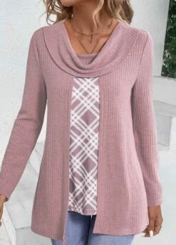 Plaid Fake 2in1 Dusty Purple T Shirt -Rosewe Promotion Store 339131 P 1695026539909