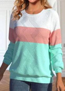 Light Pink Round Neck Long Sleeve Patchwork Sweatshirt -Rosewe Promotion Store 339198 P 1691143288825