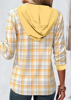 Plaid Patchwork Yellow Long Sleeve Hoodie 9 Plaid Patchwork Yellow Long Sleeve Hoodie -Rosewe Promotion Store 339325 P 1693558847130
