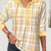 Plaid Patchwork Yellow Long Sleeve Hoodie -Rosewe Promotion Store 339325 P 1693558847454