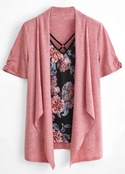 Random Floral Print Fake 2in1 Pink T Shirt -Rosewe Promotion Store 339331 P 1694055054848