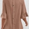 Light Camel Round Neck Button T Shirt -Rosewe Promotion Store 339340 P 16908908100130