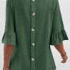 Green Round Neck Half Sleeve Button T Shirt -Rosewe Promotion Store 339341 P 16908908092930