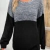 Long Sleeve Patchwork Dark Grey Round Neck Sweater -Rosewe Promotion Store 339469 P 16932197202622