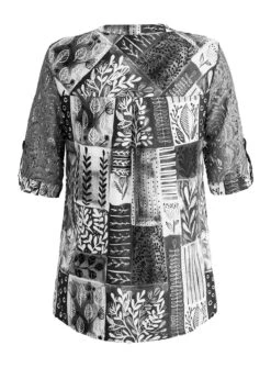 Leaf Print Lace Dark Grey Split Neck Blouse -Rosewe Promotion Store 339528 P 1694740920060