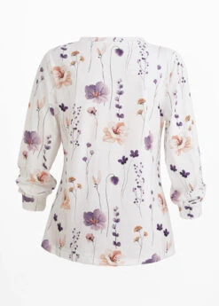 Floral Print Button White Split Neck T Shirt -Rosewe Promotion Store 339585 P 16947410557627