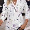 Floral Print Button White Split Neck T Shirt -Rosewe Promotion Store 339585 P 16947410558810