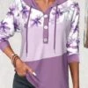 Floral Print Patchwork Light Purple Long Sleeve Hoodie -Rosewe Promotion Store 339591 P 1693273701209
