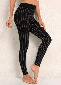 Striped Black Elastic Waist High Waisted Leggings -Rosewe Promotion Store 339603 P 16920130885124