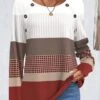 Plus Size Wine Red Patchwork Geometric Print Sweatshirt -Rosewe Promotion Store 339637 P 1694677346148