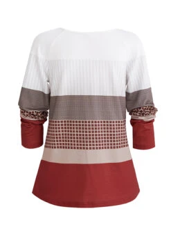 Geometric Print Patchwork Wine Red Round Neck Sweatshirt -Rosewe Promotion Store 339637 P 1694677347685 1