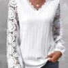 Lace V Neck Long Sleeve White Blouse -Rosewe Promotion Store 339664 P 1691051839934